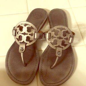 Silver Tory Burch flat sandals!